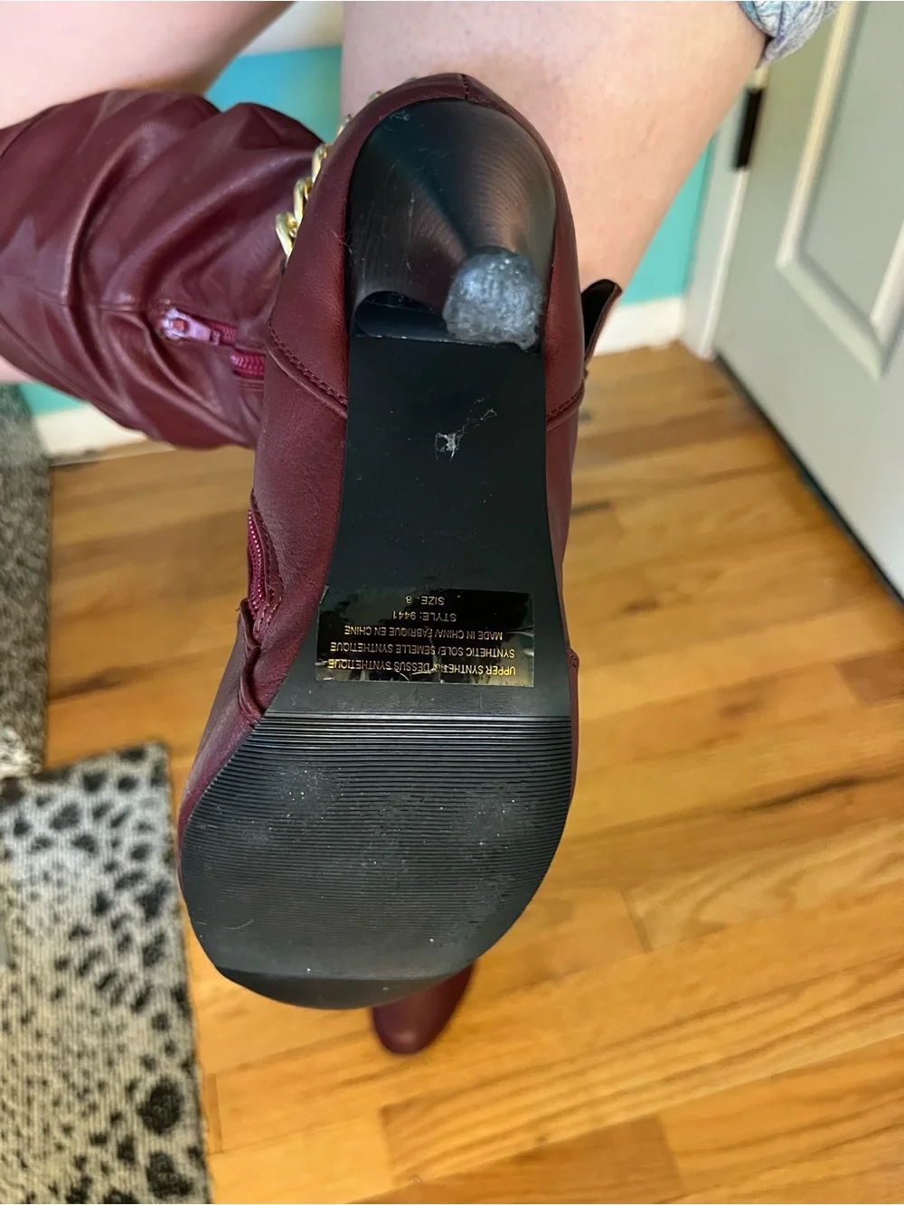 Burgundy Over-the-Knee Slouch Boots with Gold Buckle